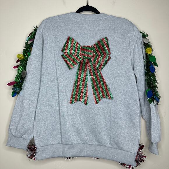 Ugly Christmas Sweater Reindeer LIGHTS UP Tinsel Xmas Party Winner Size Medium - Picture 3 of 5